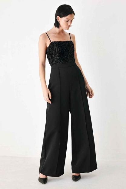 ROSE ALL NIGHT ROSETTE WIDE LEG JUMPSUIT