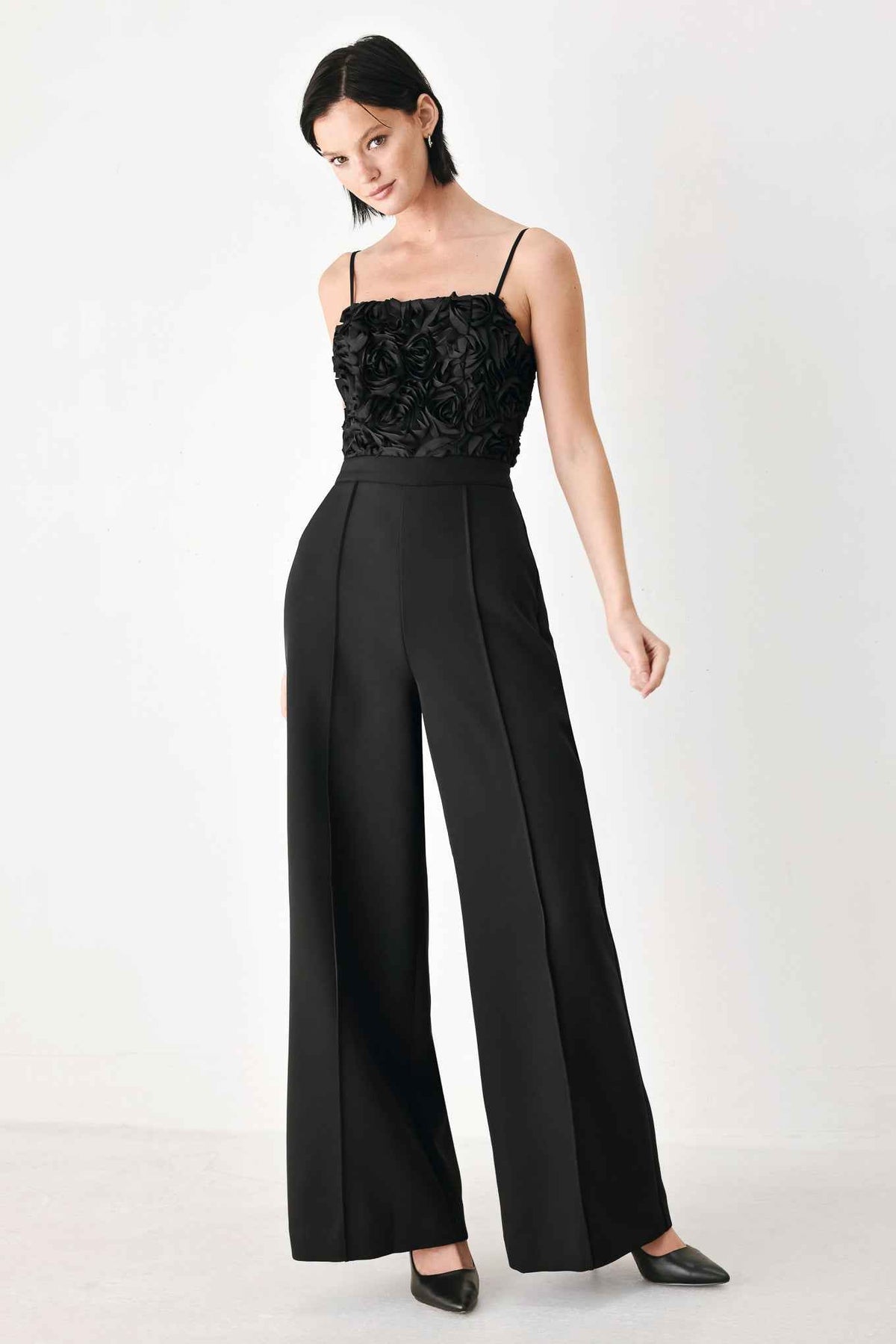 ROSE ALL NIGHT ROSETTE WIDE LEG JUMPSUIT
