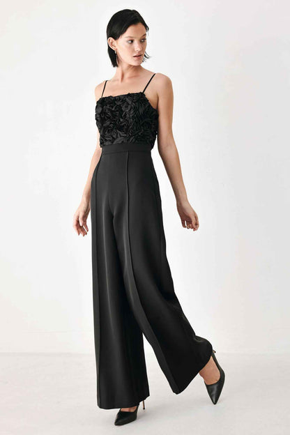 ROSE ALL NIGHT ROSETTE WIDE LEG JUMPSUIT