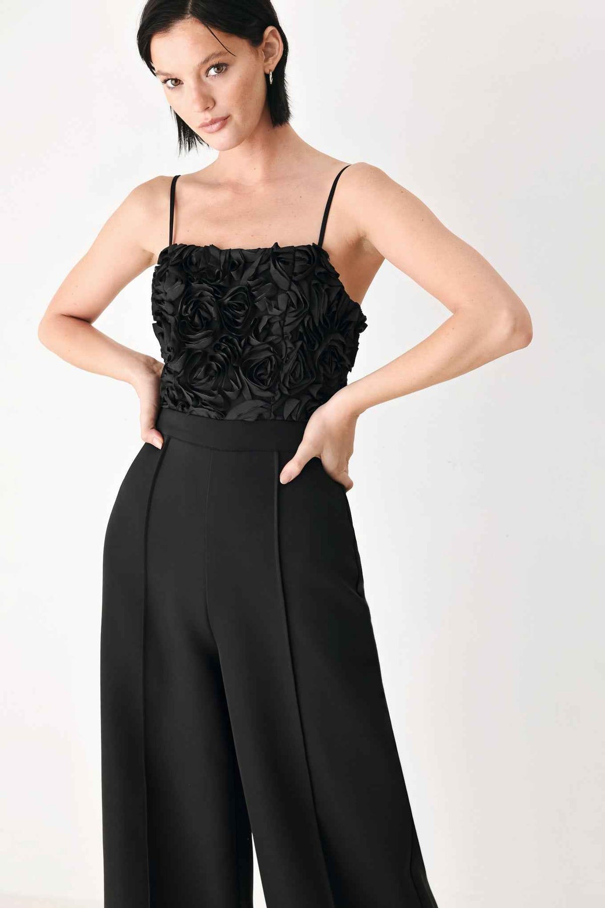 ROSE ALL NIGHT ROSETTE WIDE LEG JUMPSUIT