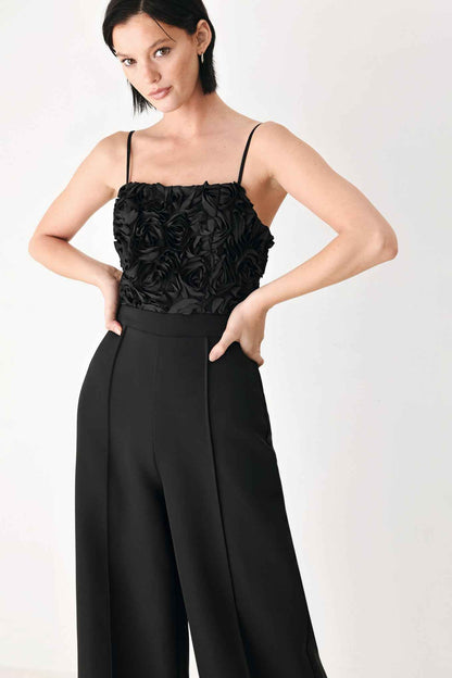 ROSE ALL NIGHT ROSETTE WIDE LEG JUMPSUIT