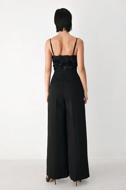 ROSE ALL NIGHT ROSETTE WIDE LEG JUMPSUIT