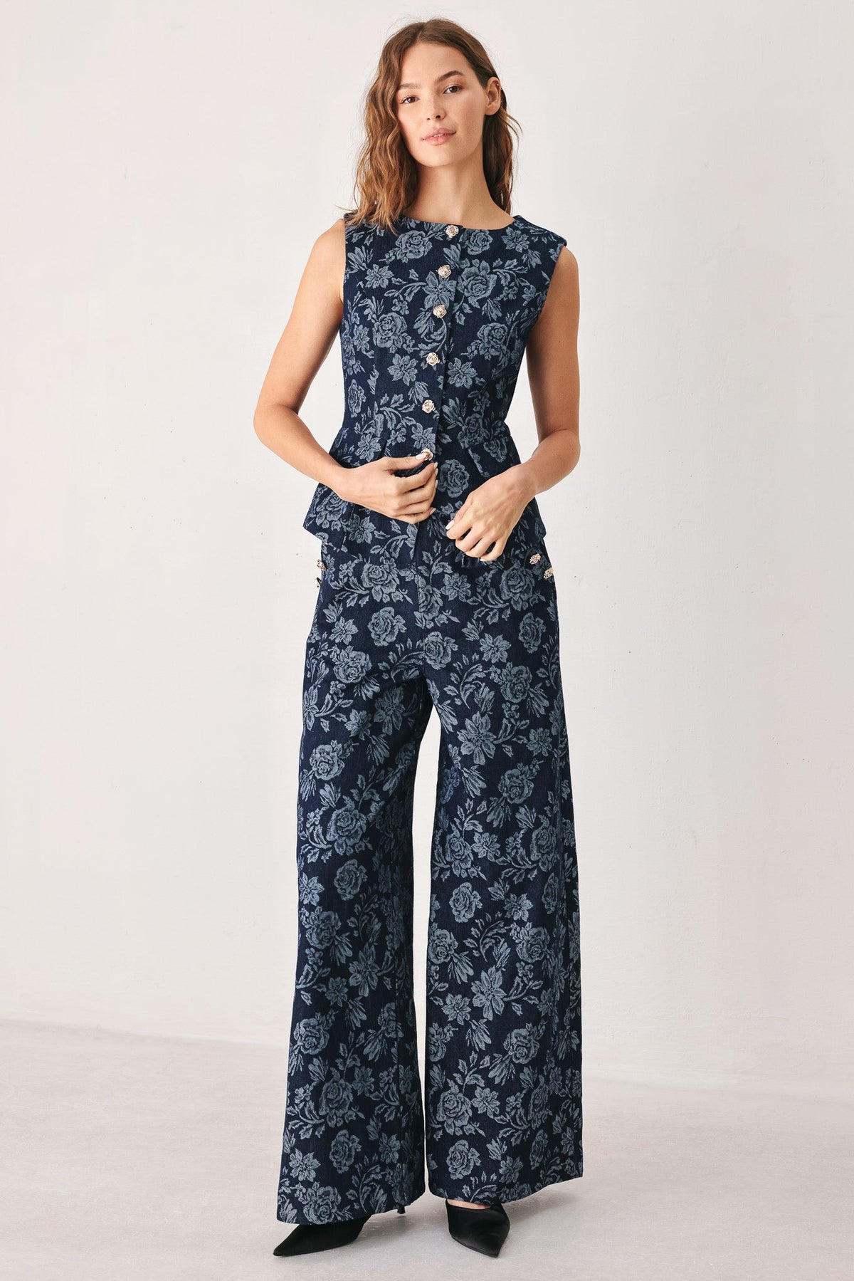 PANTALONES DE MEZCLILLA JACQUARD MIDNIGHT ROSE