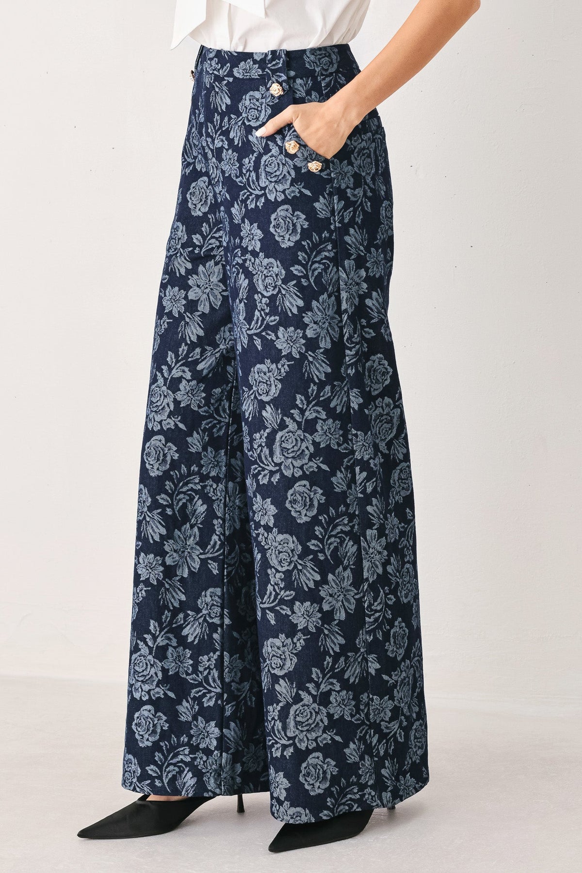 PANTALONES DE MEZCLILLA JACQUARD MIDNIGHT ROSE