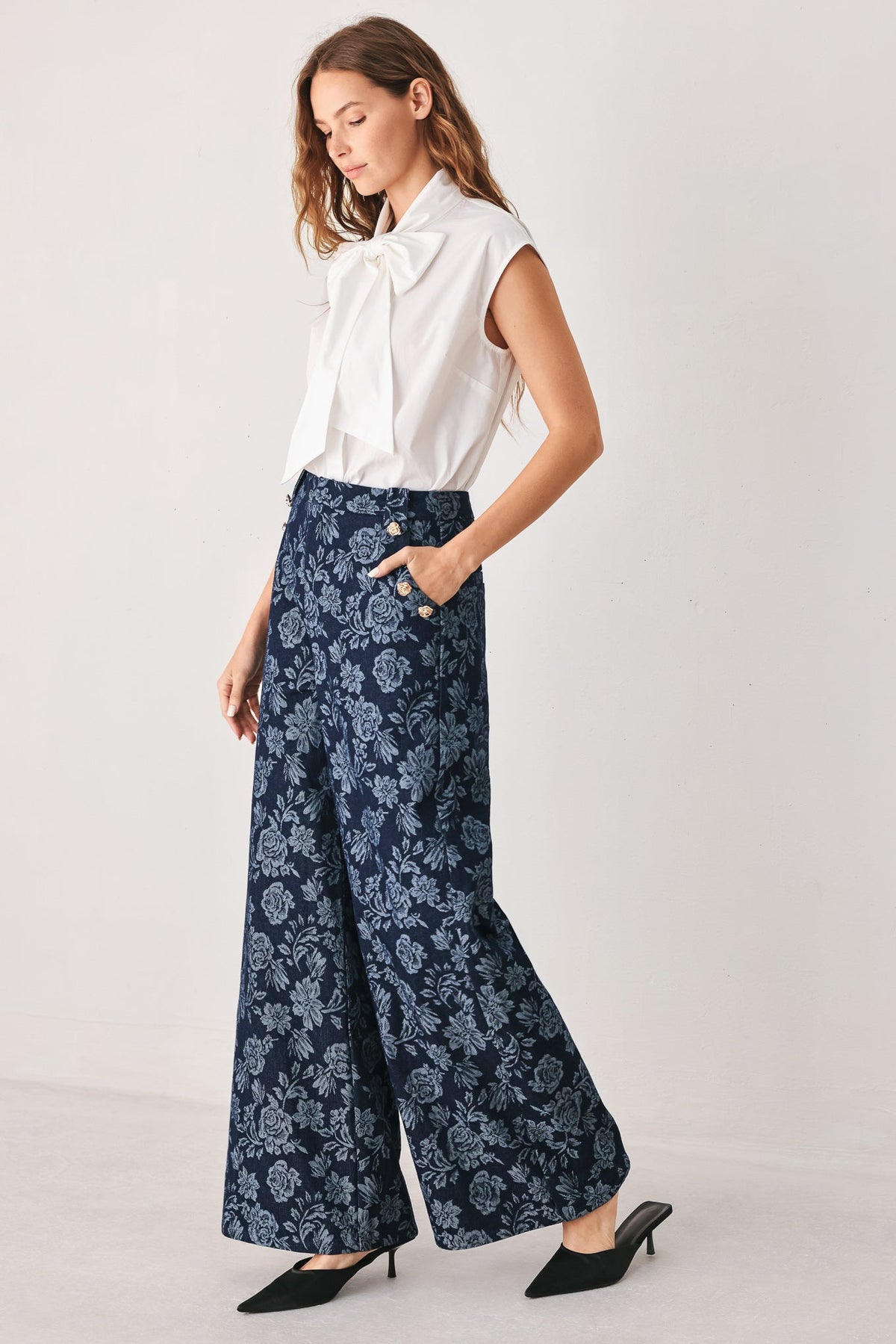 PANTALONES DE MEZCLILLA JACQUARD MIDNIGHT ROSE