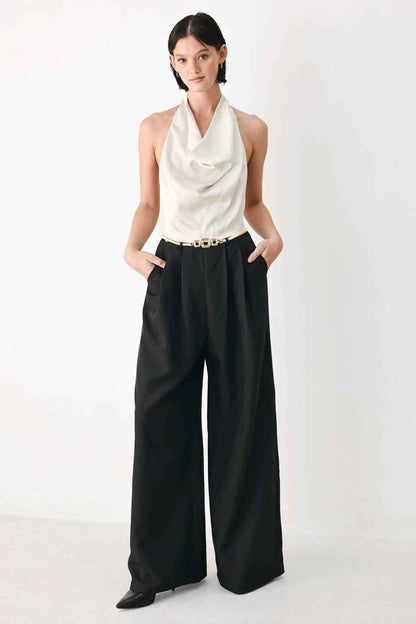 BLACK & CREAM POISE WOVEN JUMPSUIT