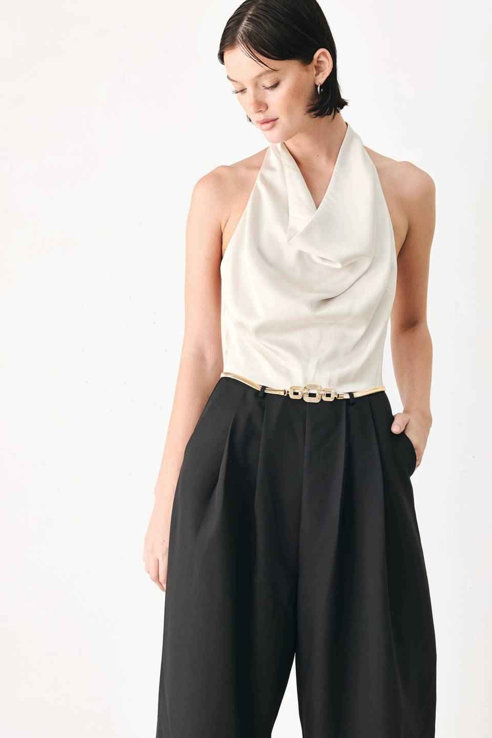 BLACK & CREAM POISE WOVEN JUMPSUIT
