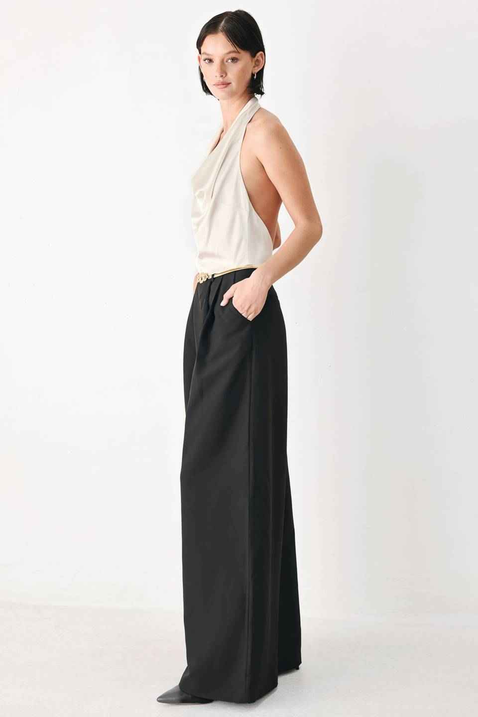 BLACK & CREAM POISE WOVEN JUMPSUIT