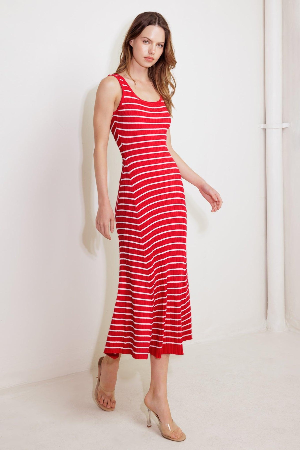 SOFT SIDE OF RED KNIT MIDI DRESS