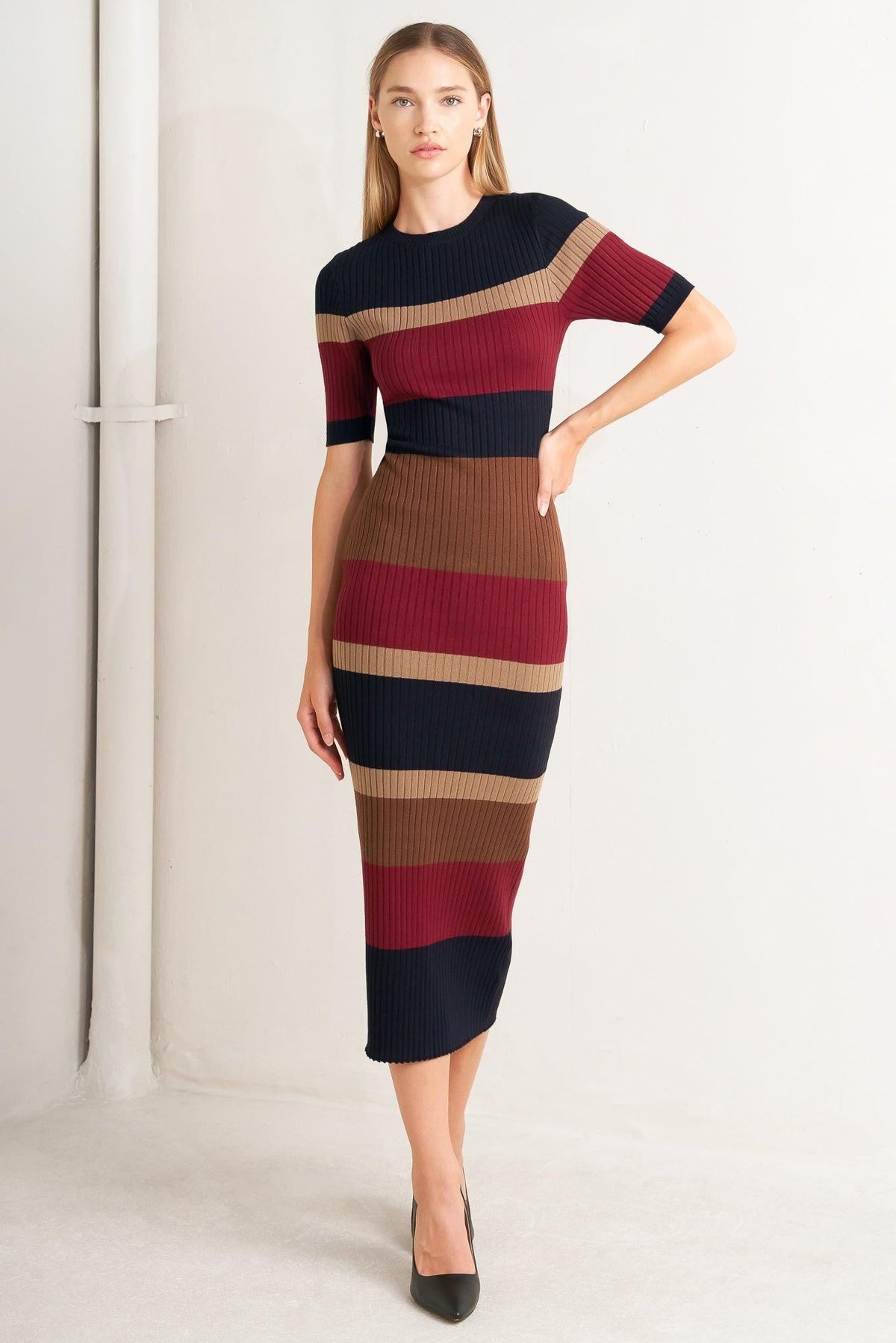 VESTIDO MIDI DE PUNTO CON BLOQUES DE COLOR FALL RHYTHM