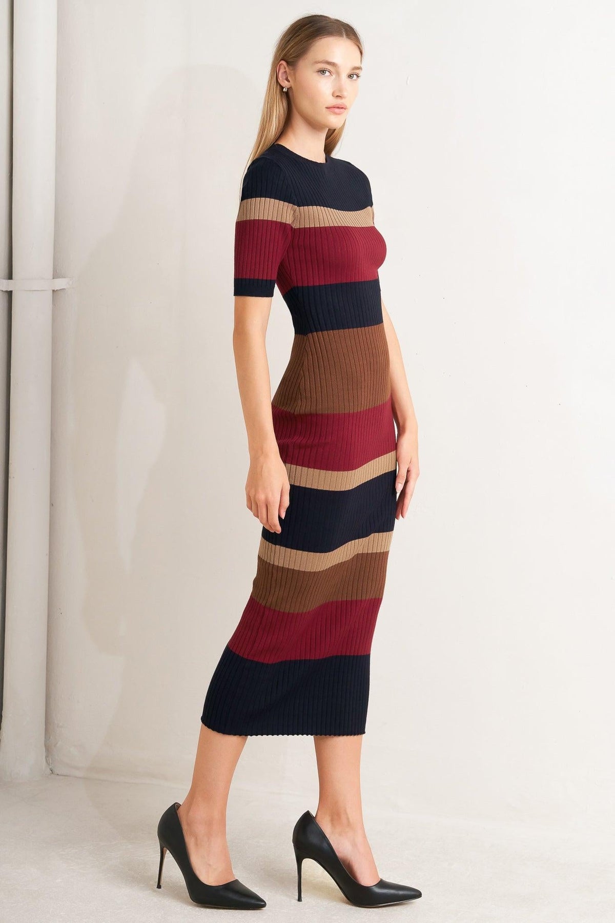 VESTIDO MIDI DE PUNTO CON BLOQUES DE COLOR FALL RHYTHM