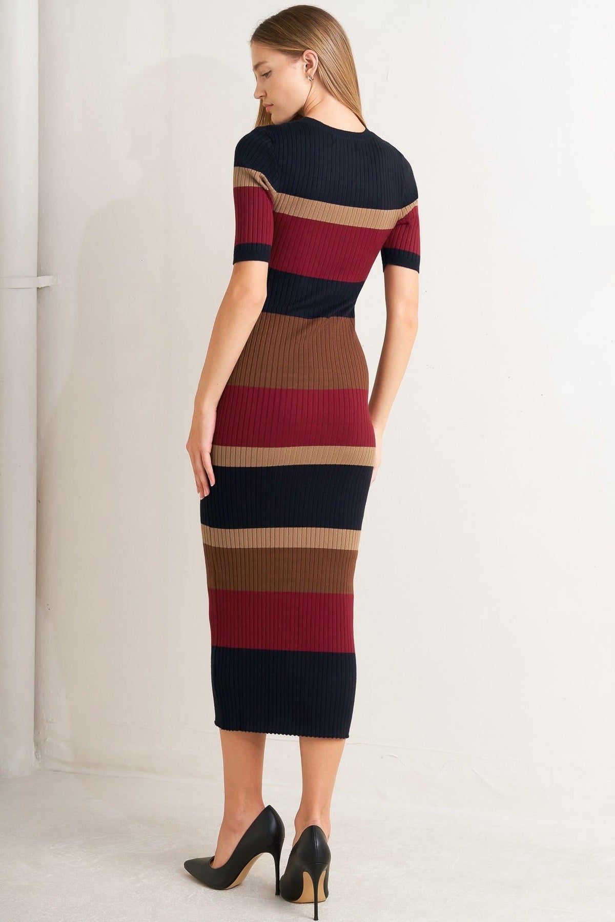 VESTIDO MIDI DE PUNTO CON BLOQUES DE COLOR FALL RHYTHM