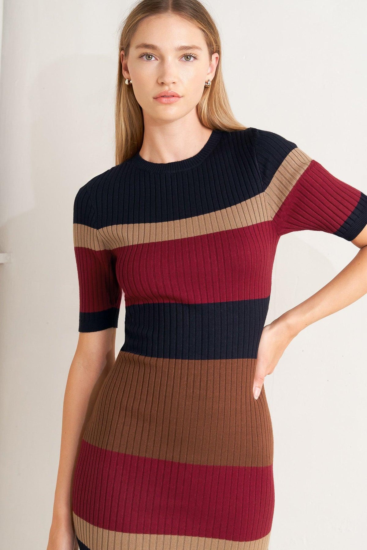 VESTIDO MIDI DE PUNTO CON BLOQUES DE COLOR FALL RHYTHM