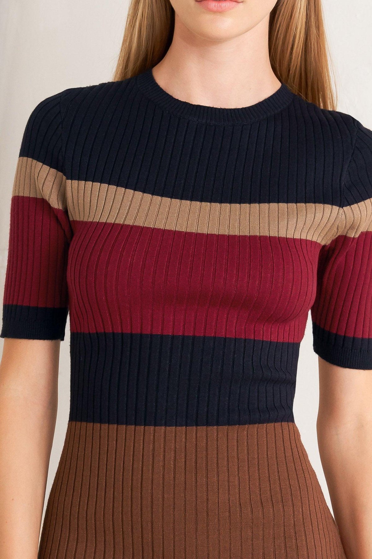 VESTIDO MIDI DE PUNTO CON BLOQUES DE COLOR FALL RHYTHM
