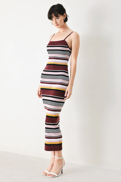 MIDNIGHT STRIPE SWEATER KNIT MIDI DRESS