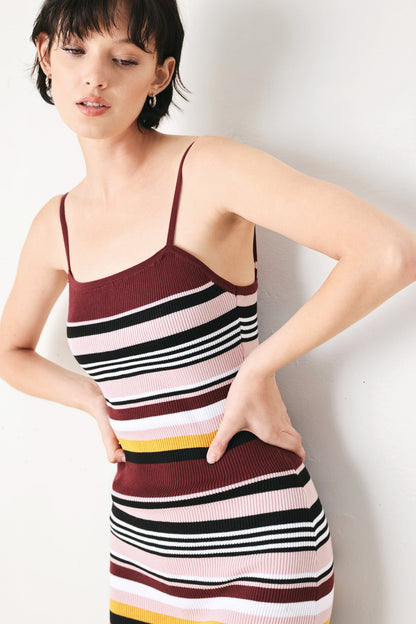 MIDNIGHT STRIPE SWEATER KNIT MIDI DRESS