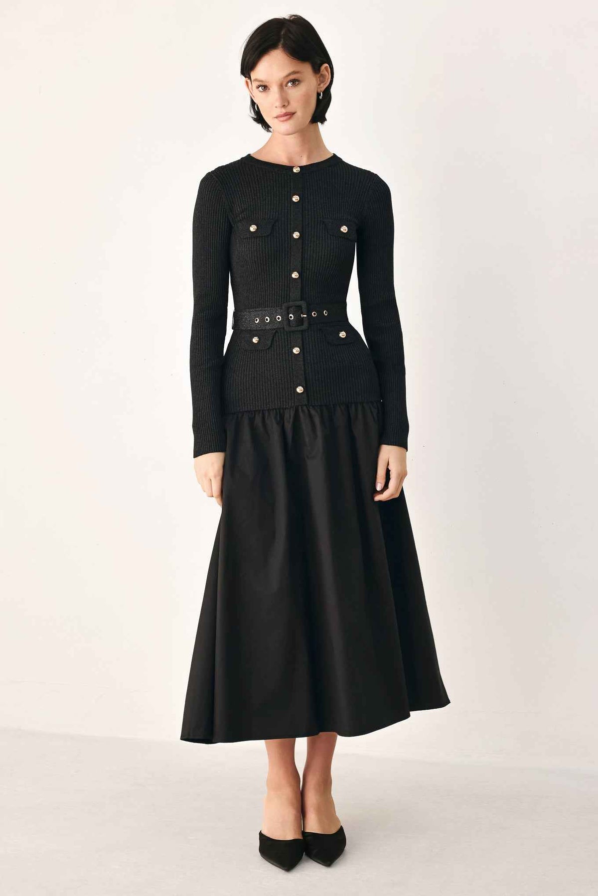 CITY AFTER DARK MIXED MEDIA MIDI DRESS