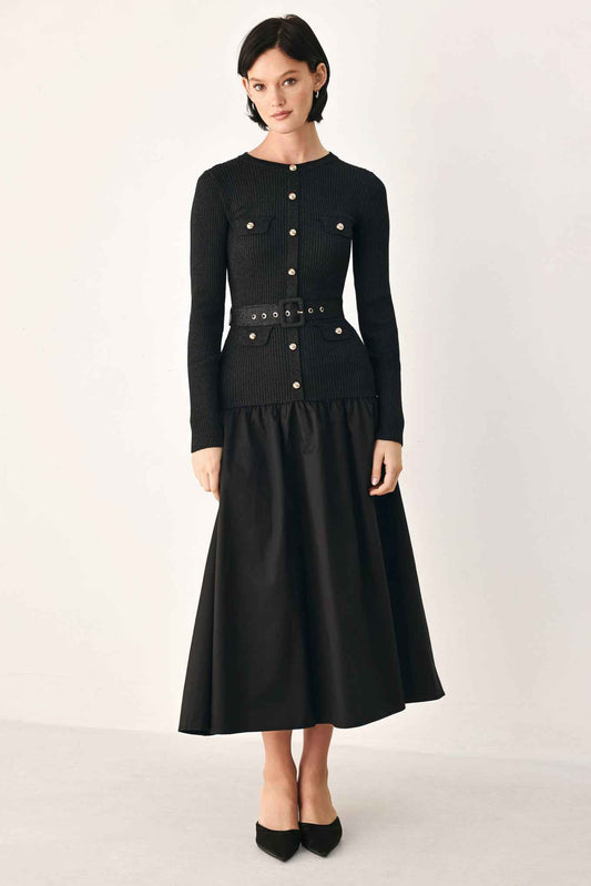 CITY AFTER DARK MIXED MEDIA MIDI DRESS
