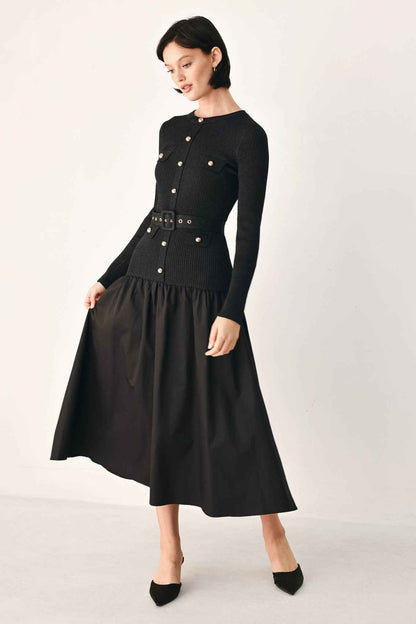 CITY AFTER DARK MIXED MEDIA MIDI DRESS