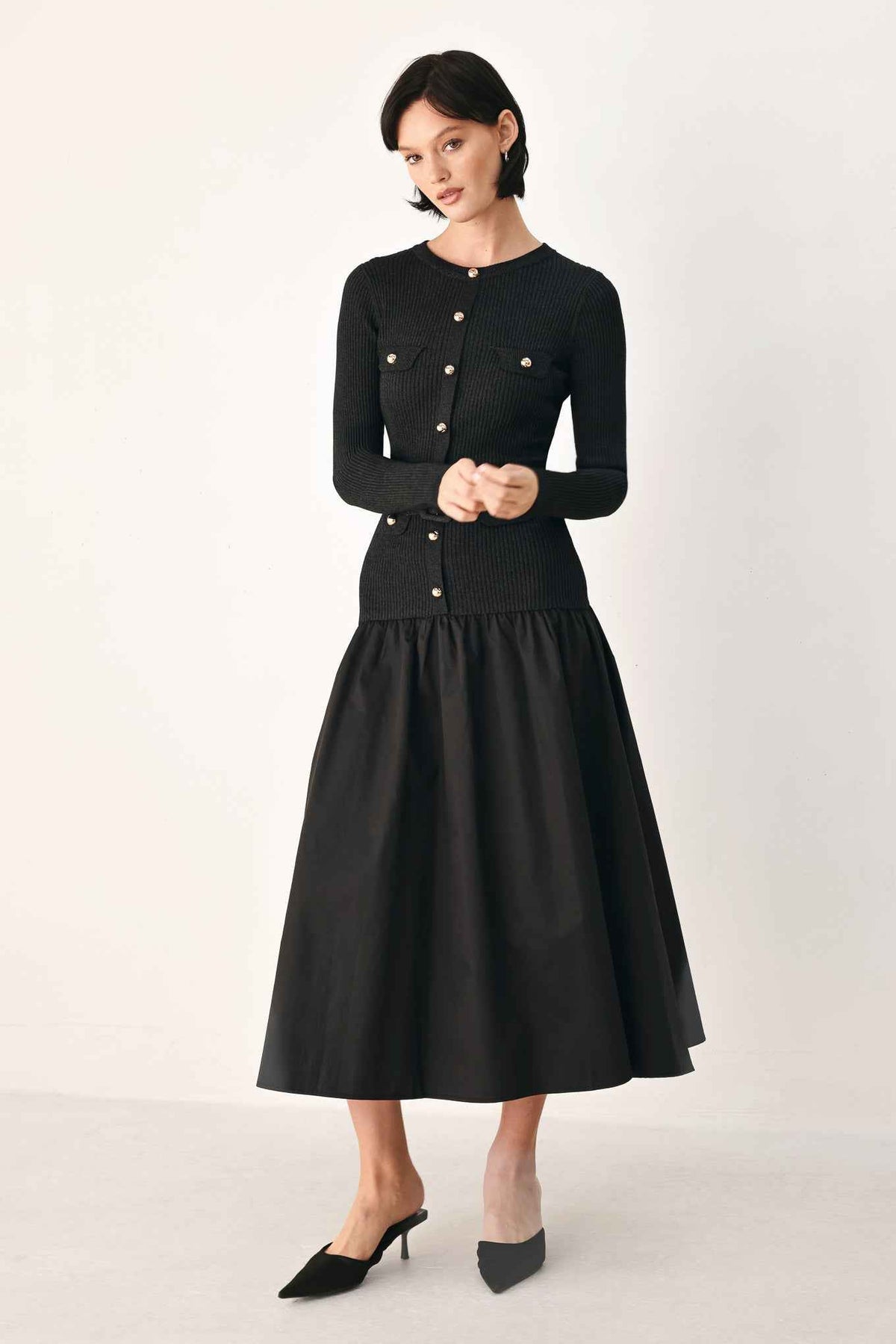 CITY AFTER DARK MIXED MEDIA MIDI DRESS