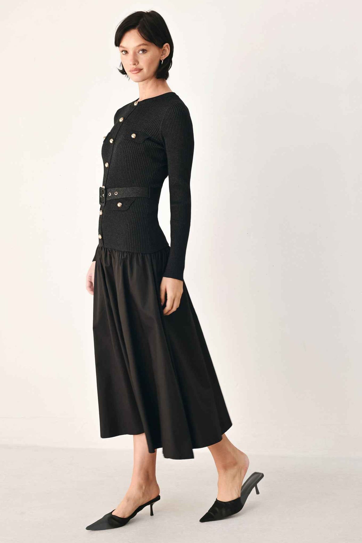CITY AFTER DARK MIXED MEDIA MIDI DRESS