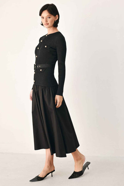 CITY AFTER DARK MIXED MEDIA MIDI DRESS