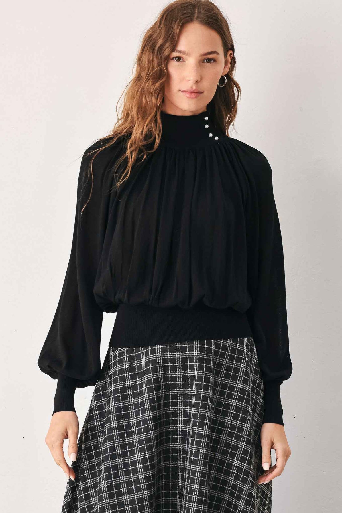 MACADAMIA DRAPED SWEATER KNIT TOP