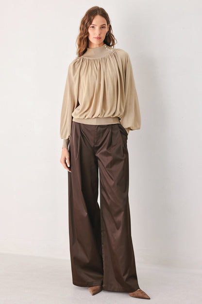 MACADAMIA DRAPED SWEATER KNIT TOP