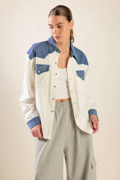 KEEP IT GOING WOVEN AND DENIM SHIRT