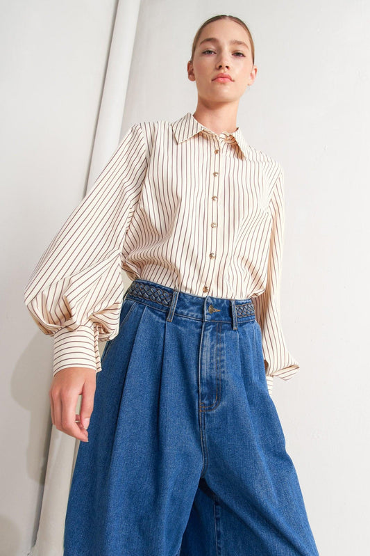 PINSTRIPE CHIC WOVEN TOP