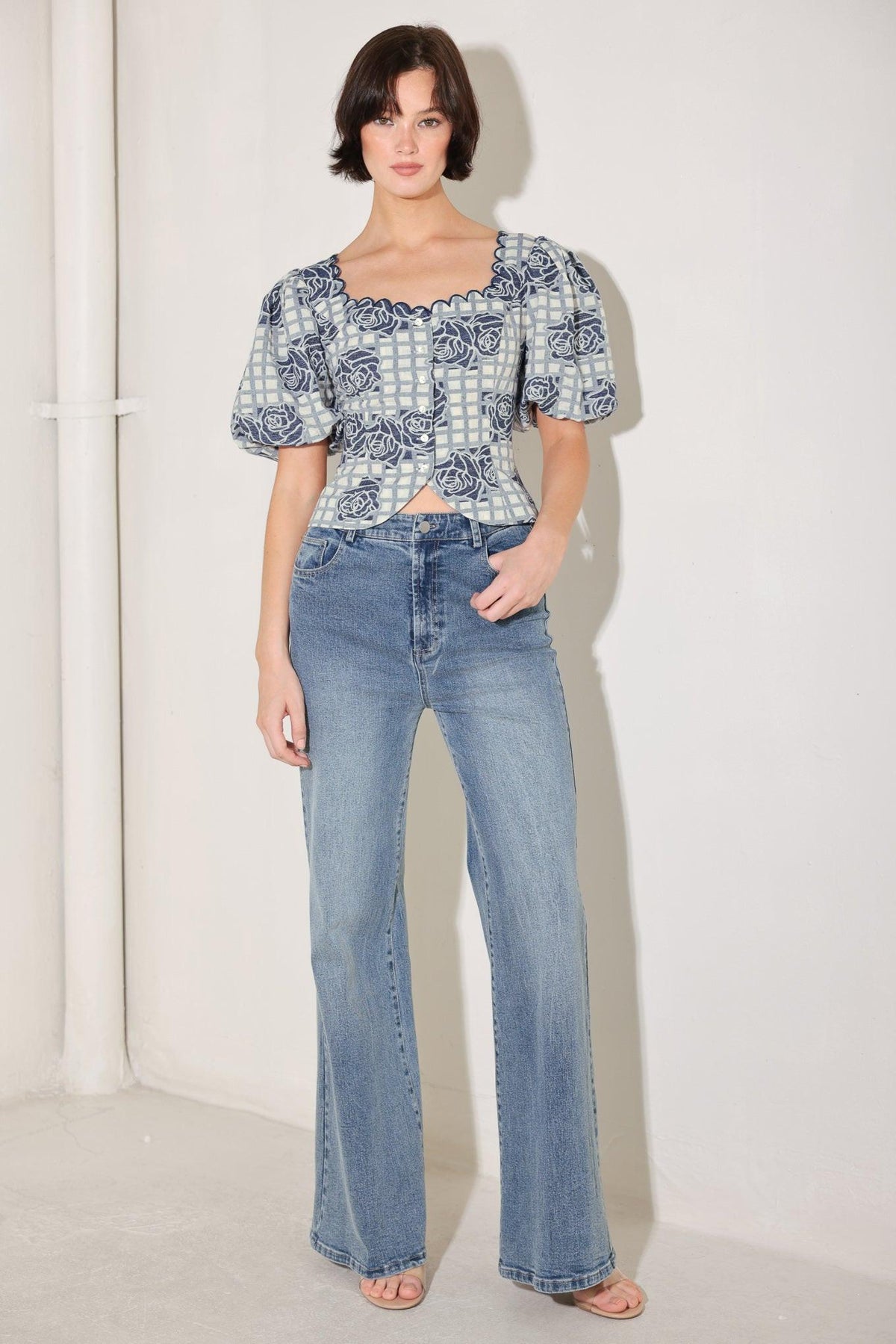 TOP DE JACQUARD TEJIDO CON ESTAMPADO DE CUADROS SWEET