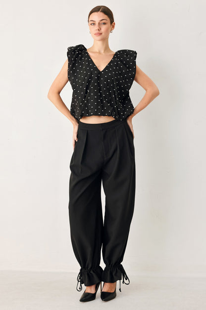 POLKA FLUTTER WOVEN TOP