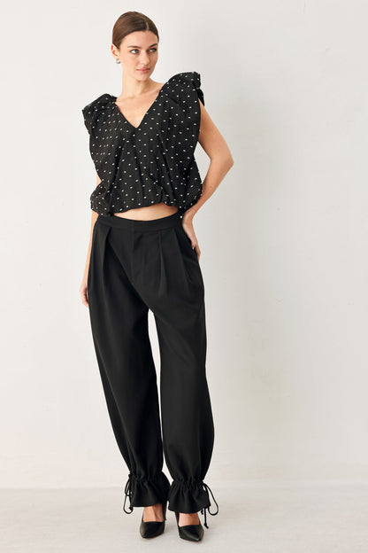 POLKA FLUTTER WOVEN TOP