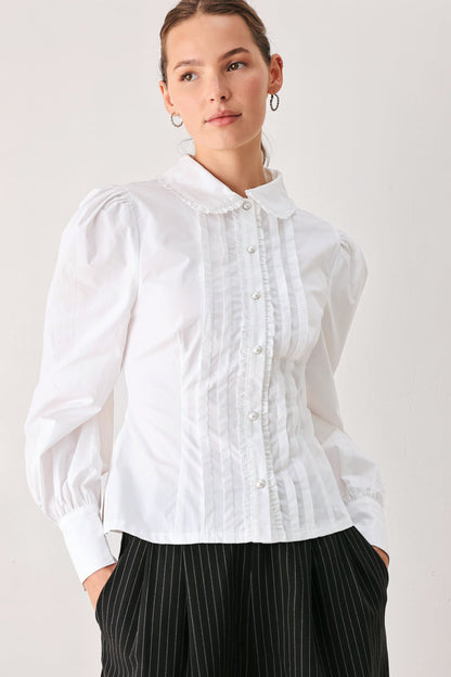REGENCY PINTUCK LONG-SLEEVE WOVEN TOP