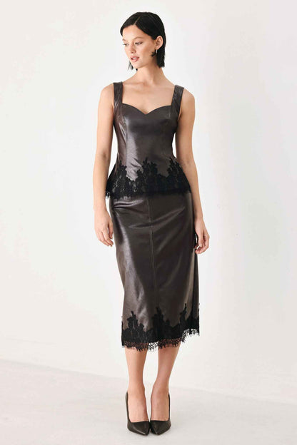 LACE AFTER DARK SWEETHEART FAUX LEATHER TOP