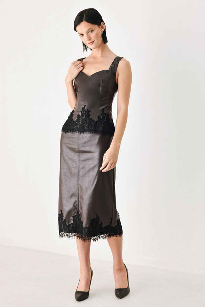 LACE AFTER DARK SWEETHEART FAUX LEATHER TOP