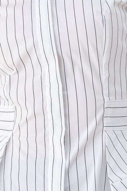 MODERNIST PINSTRIPE FLARED-WAIST WOVEN TOP