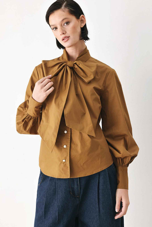 GOLDEN BROWN CASCADE WOVEN TOP