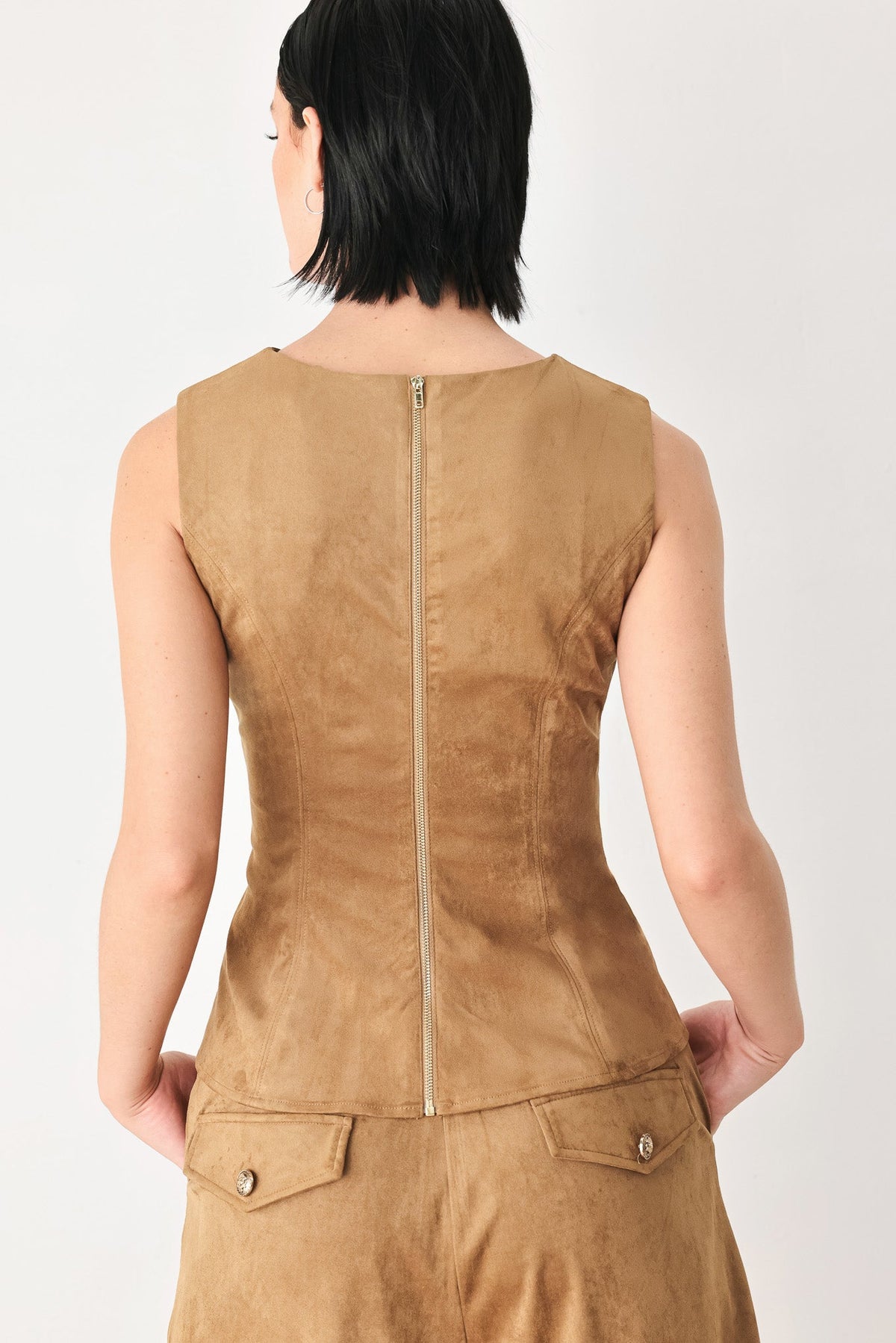 TOP SIN MANGAS DE ANTE SINTÉTICO CAMEL ESTILO DESERT MOD
