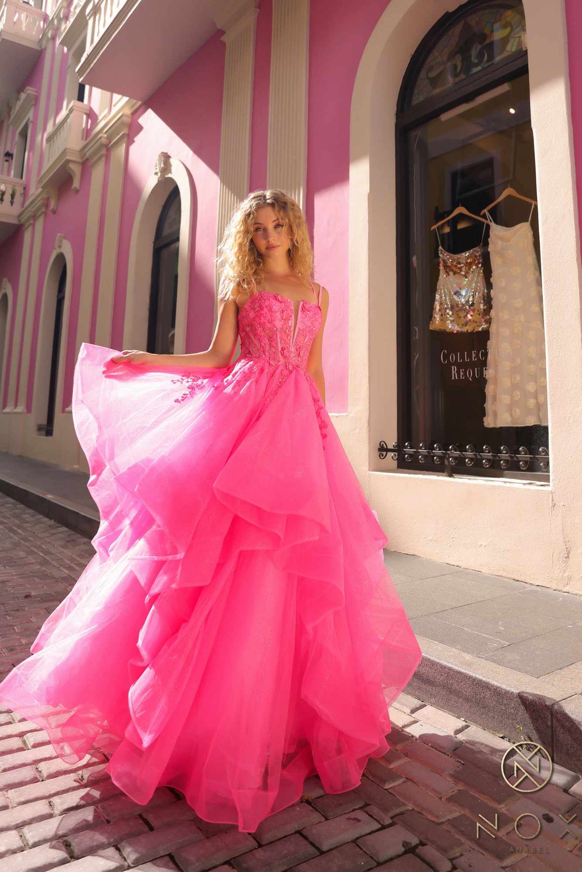 Nox Anabel H1351 Long A-Line Tiered Layered Ruffled Tulle Ballgown
