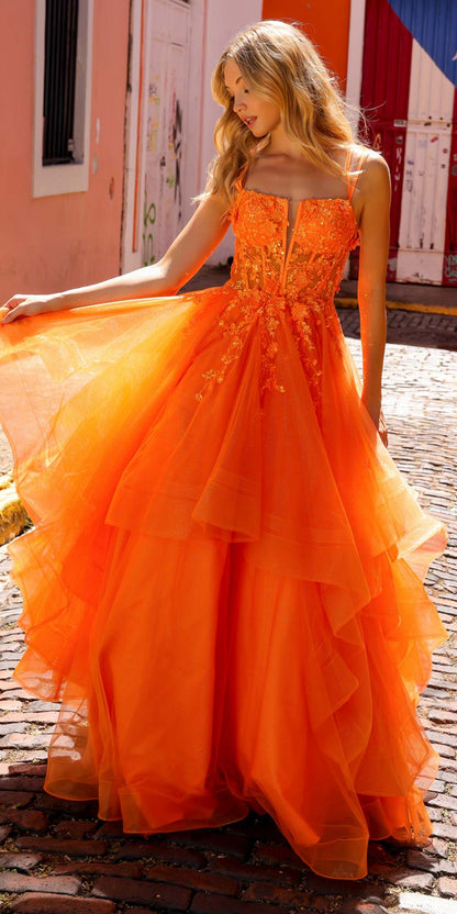 Nox Anabel H1351 Long A-Line Tiered Layered Ruffled Tulle Ballgown