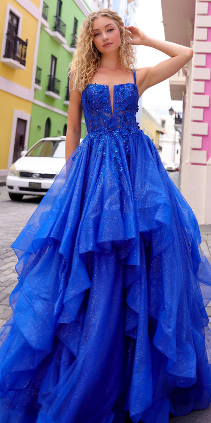 Nox Anabel H1351 Long A-Line Tiered Layered Ruffled Tulle Ballgown
