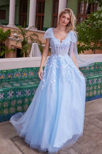 Nox Anabel H1680 Draped Tie-Up Straps Applique Tulle Dress