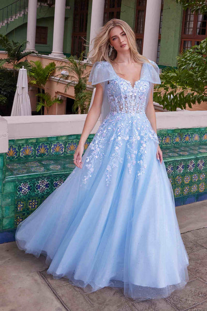 Nox Anabel H1680 Draped Tie-Up Straps Applique Tulle Dress