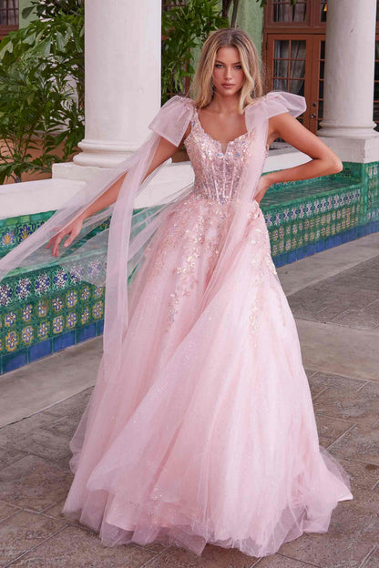 Nox Anabel H1680 Draped Tie-Up Straps Applique Tulle Dress