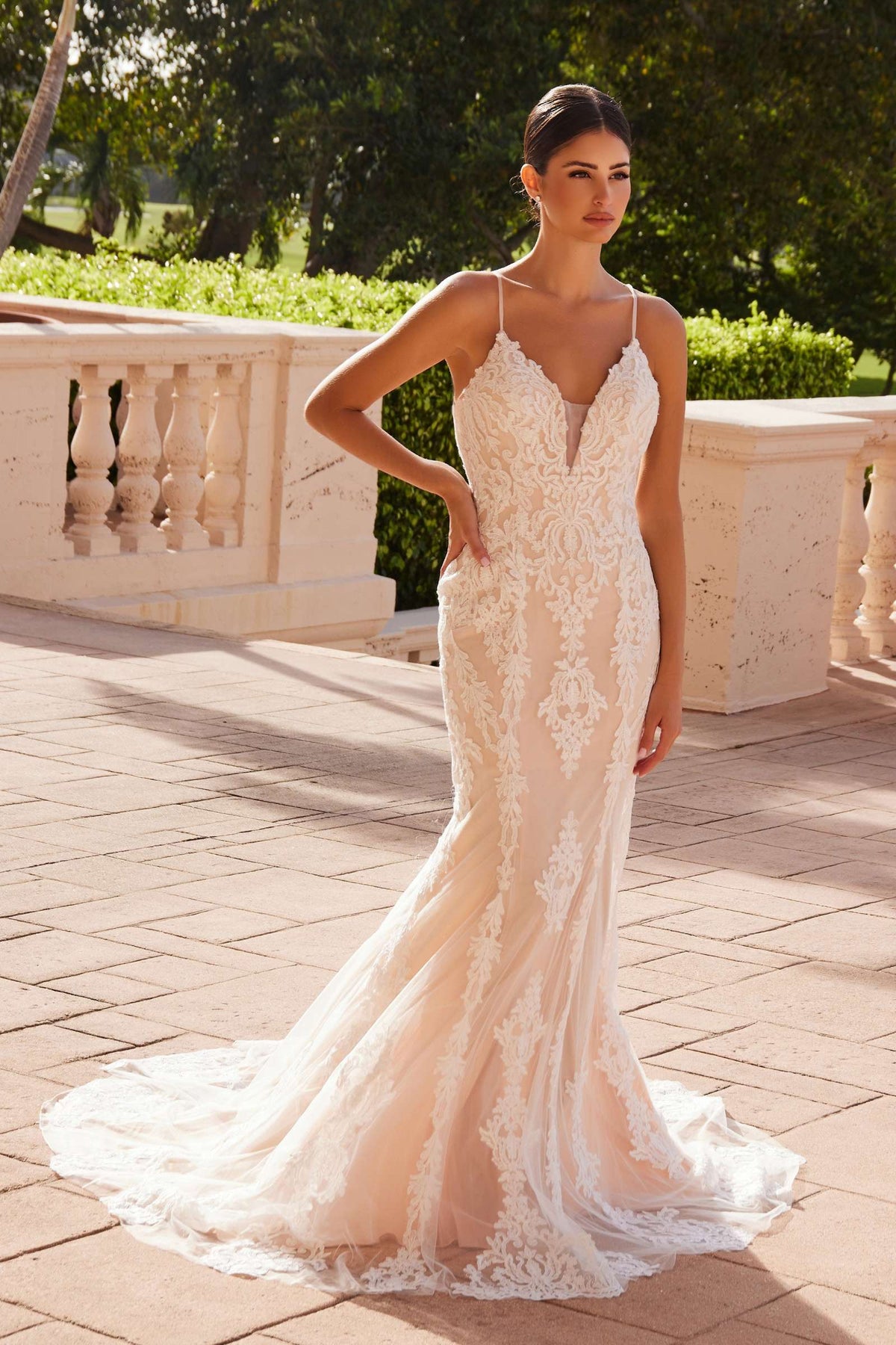 Nox Anabel H494 Spaghetti Strap V-Neckline Long Lace Wedding Gown