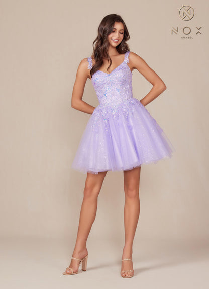 Nox Anabel H846 Short Glitter Sequin Applique A-Line Dress