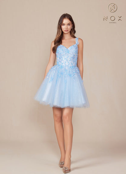 Nox Anabel H846 Short Glitter Sequin Applique A-Line Dress