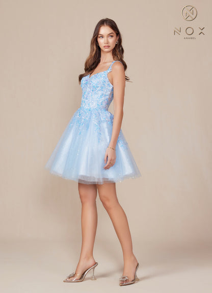 Nox Anabel H846 Short Glitter Sequin Applique A-Line Dress