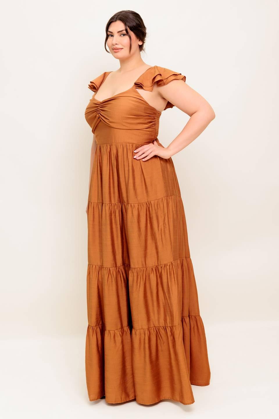 VESTIDO MAXI TEJIDO COLOR ÓXIDO LECHE DE VERANO